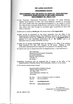 SRI LANKA RAILWAYS PROCUREMENT NOTICE