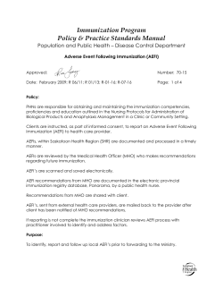 Immunization Policy 70-15 - Adverse Event Following Immunization