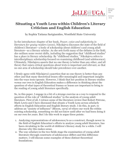 Situating a Youth Lens within Children`s Literary