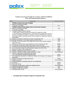 Tariffs for processing of freights for warehouse