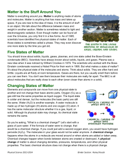 Matter is the Stuff Around You Five States of Matter Changing States