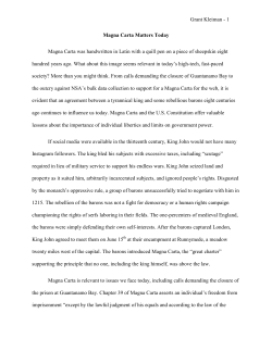 Magna Carta Matters Today Magna Carta was handwritten in Latin