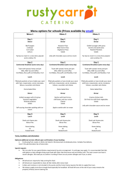 Menu options for schools (Prices available by email)