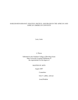 Harlem Renaissance: Politics, Poetics, and Praxis