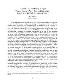 The South Seas on Display in Japan: Yosano Tekkan`s Nan`yōkan