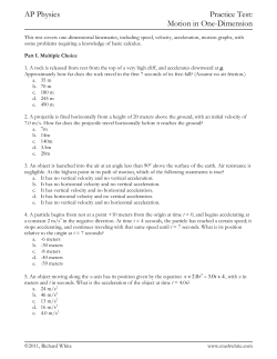 AP Physics Practice Test: Motion in One-Dimension