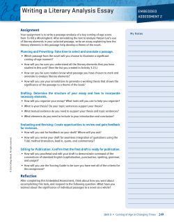 Unit 3 EA 2 Literary Passage Analysis Essay Assignment Description