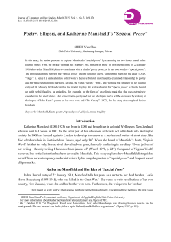 Poetry, Ellipsis, and Katherine Mansfield`s &ldquo;Special Prose&rdquo;