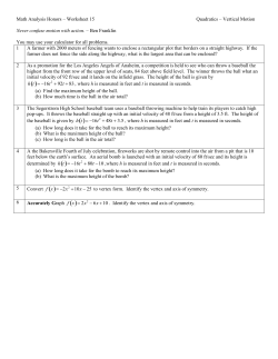 Math Analysis Honors &ndash; Worksheet 15 Quadratics &ndash; Vertical Motion