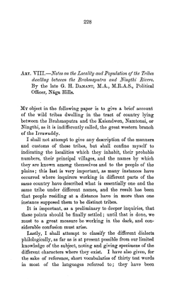 Art. VIII.&mdash; Notes on the Locality and Population of the Tribes