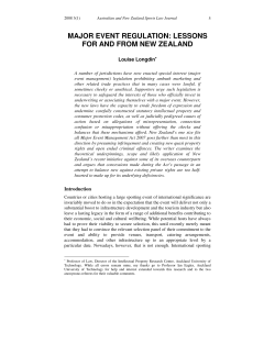 Longdin, Louise --- "Major event regulation: Lessons for and from