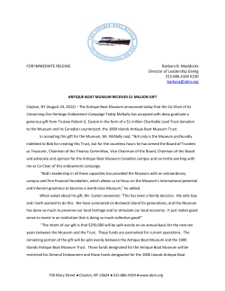 FOR IMMEDIATE RELEASE Barbara B. Maddocks Director of
