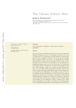 The Climate of Early Mars arXiv:1606.02813v1