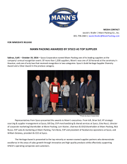 MANN PACKING AWARDED BY SYSCO AS TOP SUPPLIER