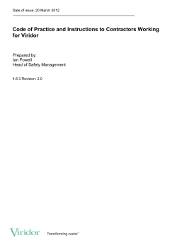 Code of Practice and Instructions to Contractors Working for Viridor