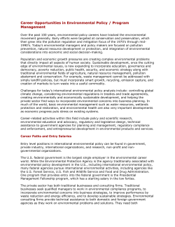 Career Opportunities in Environmental Policy / Program Management