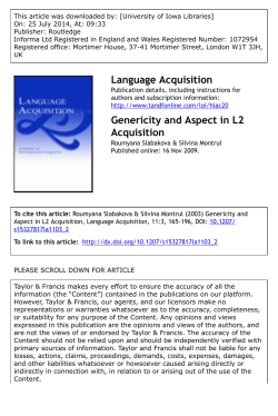 Language Acquisition Genericity and Aspect in L2