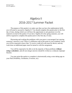 Algebra II 2016-2017 Summer Packet