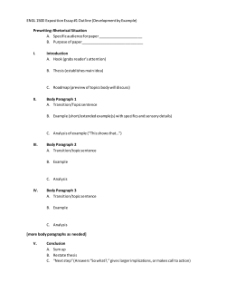 ENGL 1500 Exposition Essay #1 Outline (Development by Example