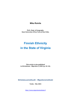 Finnish Ethnicity in the State of Virginia