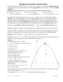 Quadratic Functions and Parabolas