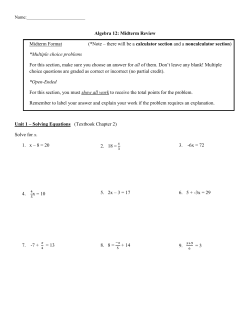 Algebra 12: Midterm Review