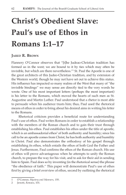 Christ`s Obedient Slave: Paul`s use of Ethos in Romans 1:1&ndash;17