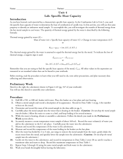 Unit 4 Lab: Specific Heat Capacity Introduction Preliminary