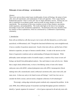 1 Philosophy of stem cell biology &ndash; an