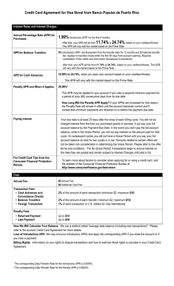 Credit Card Agreement for Visa Novel from Banco Popular de