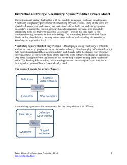 Instructional Strategy: Vocabulary Square/Modified Frayer Model