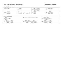 Math Analysis Honors &ndash; Worksheet 88 Trigonometric Identities
