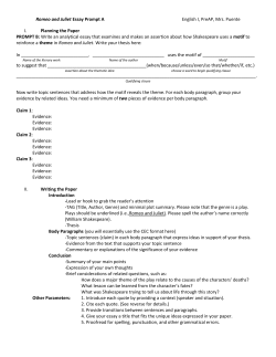 Romeo and Juliet Essay Prompt A English I, PreAP