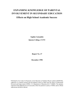 EXPANDING KNOWLEDGE OF PARENTAL INVOLVEMENT IN