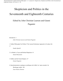 Skepticism and Politics in the Seventeenth and Eighteenth Centuries