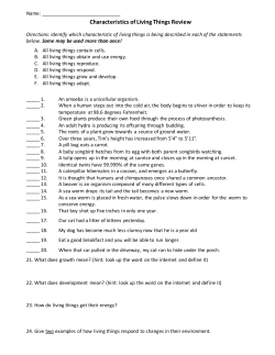 Characteristics of Living Things Review