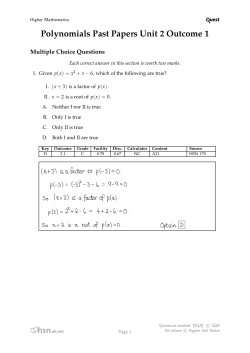 Polynomials Past Papers Unit 2 Outcome 1