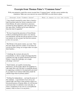 Excerpts from Thomas Paine`s “Common Sense”