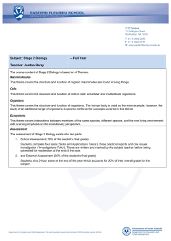 Subject: Stage 2 Biology - Eastern Fleurieu School