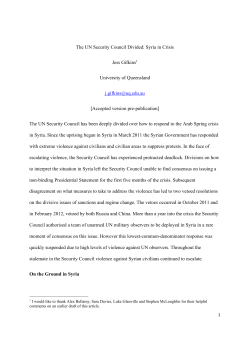 The UN Security Council Divided: Syria in Crisis Jess Gifkins1