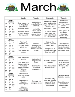 Monday Tuesday Wednesday Thursday Draw a picture of 2 things