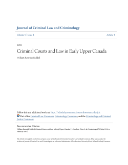 Criminal Courts and Law in Early Upper Canada