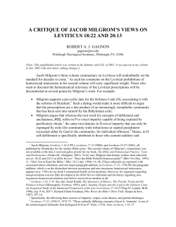 a critique of jacob milgrom`s views on leviticus 18
