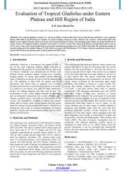 Evaluation of Tropical Gladiolus under Eastern Plateau and Hill