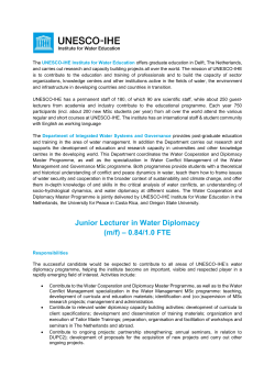 Junior Lecturer in Water Diplomacy (m/f) &ndash; 0.84/1.0 FTE