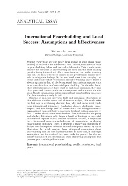 International Peacebuilding and Local Success: Assumptions and
