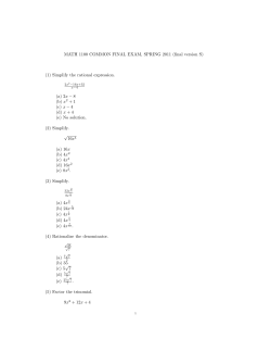 MATH 1100 COMMON FINAL EXAM, SPRING 2011 (final version S