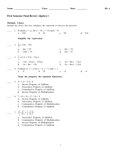 First Semester Final Review Algebra 1