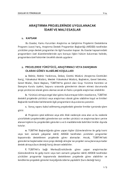 araştırma projelerinde uygulanacak idari ve mali esaslar