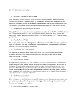 Essay Prompts for Summer Reading: 1. Uncle Tom`s Cabin Harriet